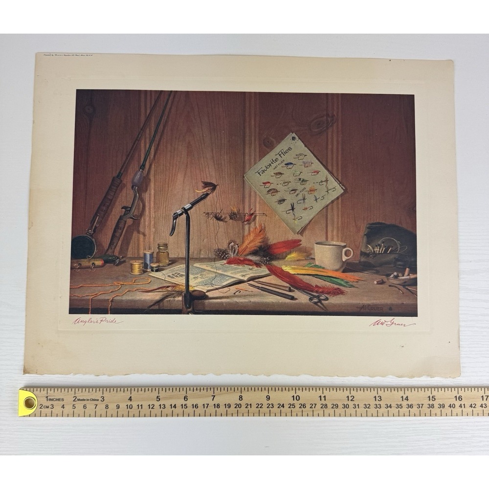 Vintage Angler's Pride Print Al Gruer Fly Fishing Art Cabin Lodge Decor